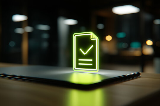 Digital document approval icon representing verification and compliance