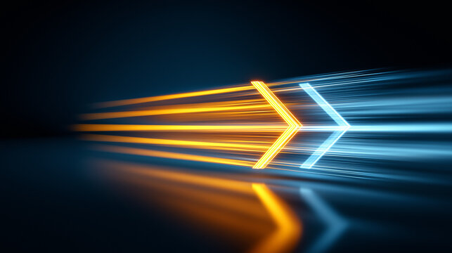 Fast moving directional arrow representing speed, growth and progress