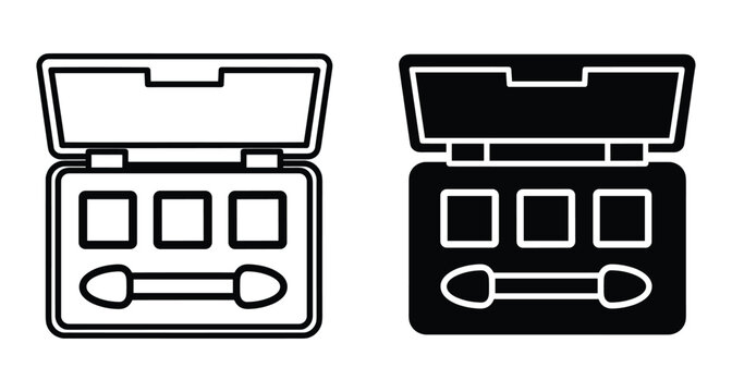 Eyeshadow palette icon set featuring outline and solid glyph styles for makeup beauty cosmetics application tools and fashion design elements