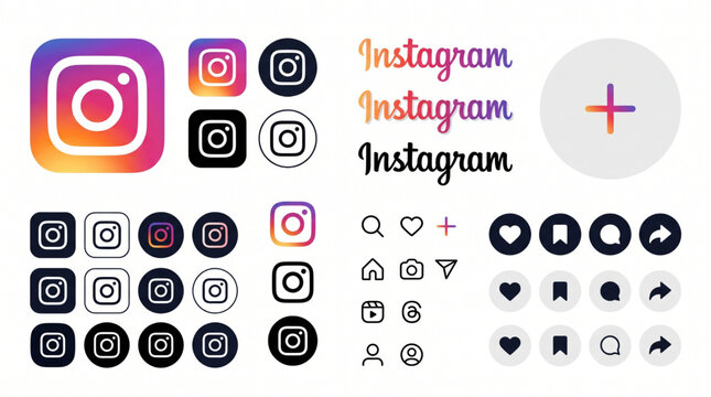 Instagram social media app icons logos and UI elements vector illustration set