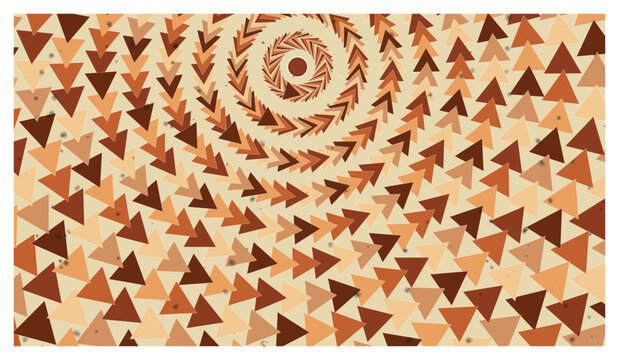 Ethnic triangular pattern spiral with earthy brown tones and geometric shapes on cream base.