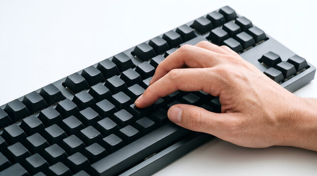 Close up of Hand Typing on Black Computer Keyboard