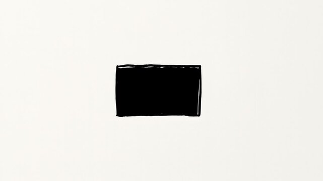 Panning and zooming shot of hand drawn black rectangle shifting and expanding on white paper background in simple minimal animation