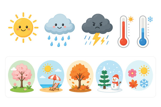Vsai weather forecast icons and four seasons climate elements