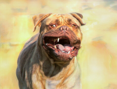 portrait of French Mastiff with comical face, digital photo art