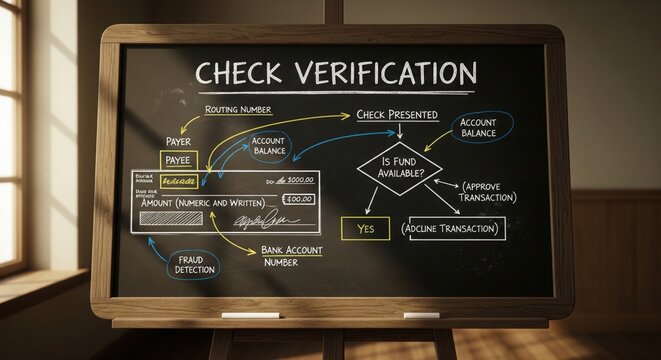 Check Verification Process Diagram on Chalkboard