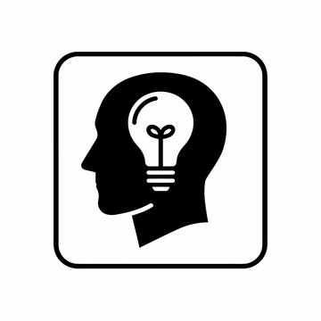 Human Head with Lightbulb Inside.