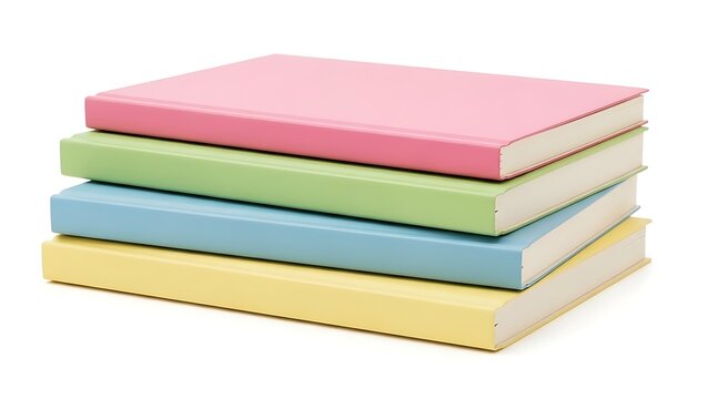 Vibrant stack of colorful notebooks on white background