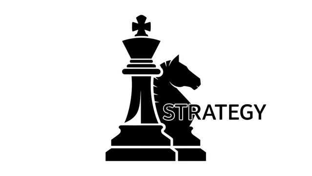 Chess King and Knight Pieces with 'STRATEGY' Text Icon on Isolated White Background