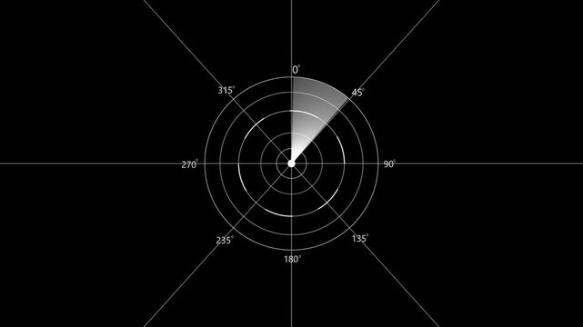White circular radar screen interface with a scanning beam and two red dots indicating detected targets on a dark background grid display