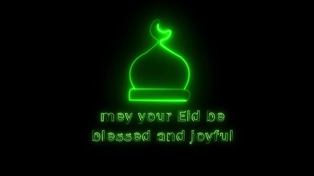 Glowing neon mosque line animation with elegant Ramadan Kareem text on a dark background for Islamic holidays