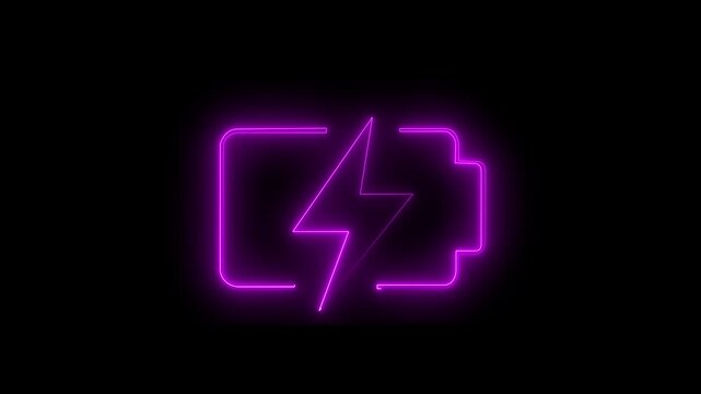 Neon purple battery charging animation with lightning bolt symbol for tech and energy concepts glow