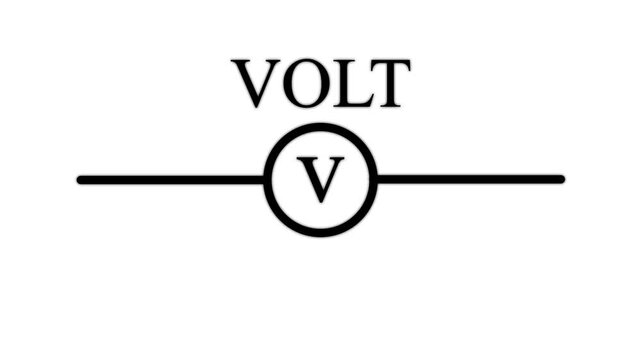 Voltmeter circuit symbol animation: electrical engineering diagram for educational science and physics presentations
