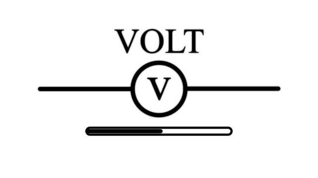 Electrical voltage measurement symbol animation with progress loading bar for physics and engineering education