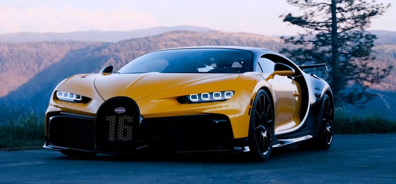 Bugatti Chiron Pur Sport. A luxury, expensive supercar. car driving on the road