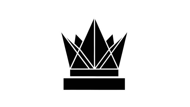 A minimalist black crown icon with sharp, geometric triangular points on a solid rectangular base, set against a clean white background.