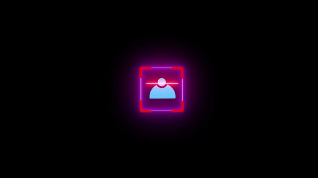 Neon digital face recognition scanner animation with glowing hud interface biometric