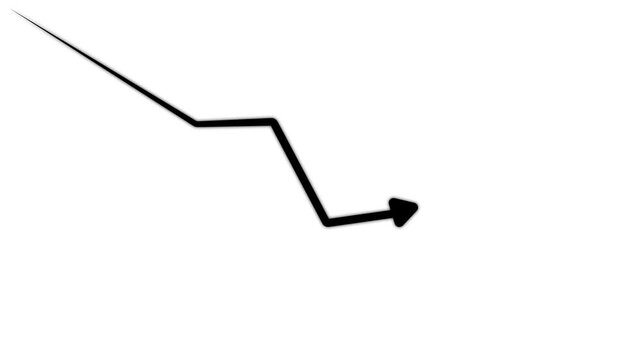 Hand-drawn financial line graph declining downward on white background, for business presentations arrow