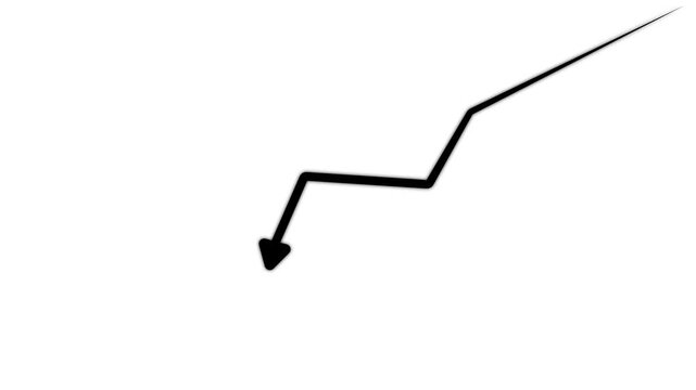 Animated hand-drawn arrow pointing downward, minimalist black line on white background, for business presentations, and data analysis