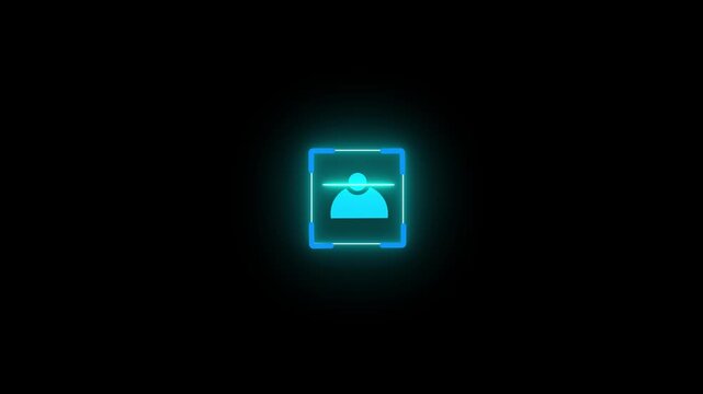 Neon digital face recognition scanner interface animation with glowing blue ui biometric