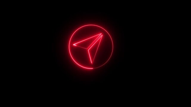 Glowing neon telegram icon isolated on black background.