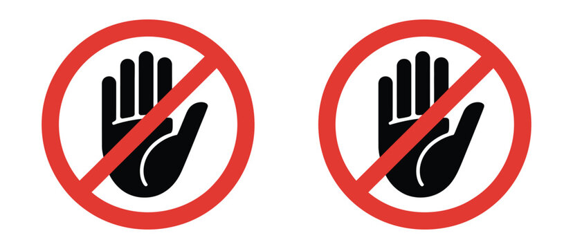 Do Not Enter Vector Icon Showing Hand Stop Gesture and Entry Restriction Sign for Traffic and Safety Applications