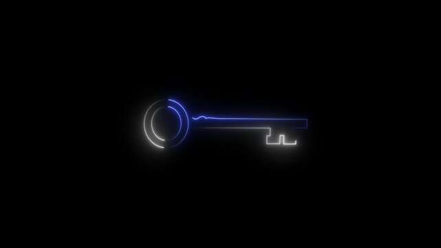 Futuristic technology key icon with glowing neon light effects representing digital security access control system