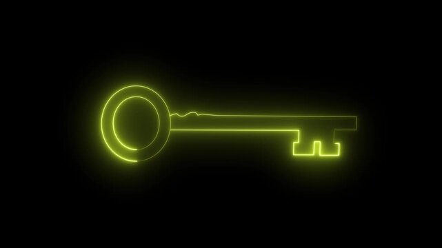 Futuristic technology key icon with glowing neon light effects representing digital security access control system
