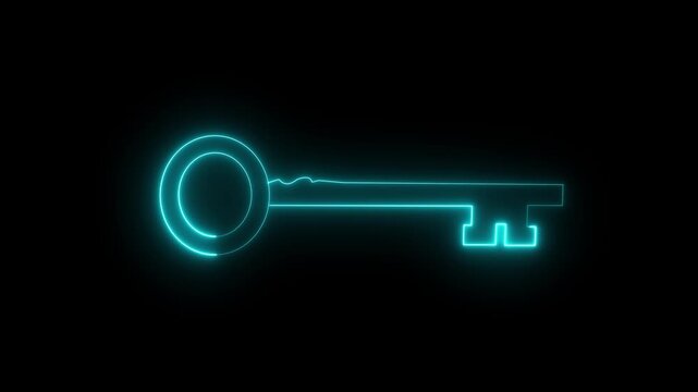Futuristic technology key icon with glowing neon light effects representing digital security access control system