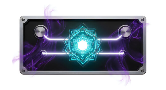 Futuristic control panel with glowing geometric core isolated on white background