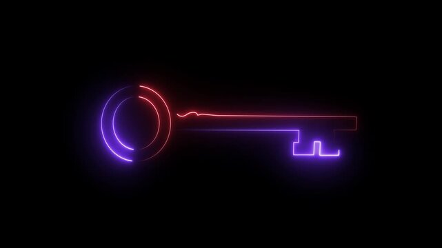 Futuristic technology key icon with glowing neon light effects representing digital security access control system