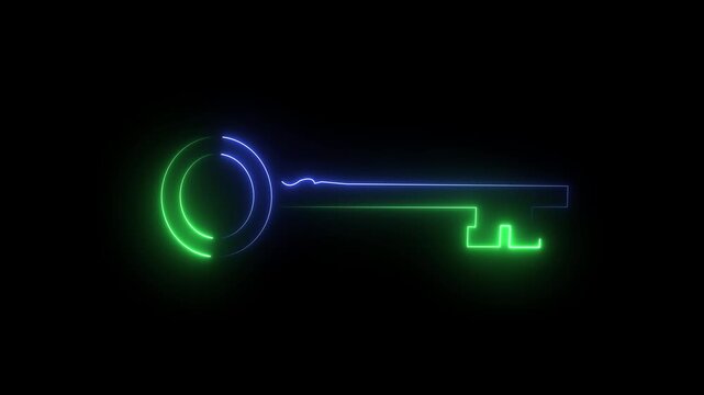 Futuristic technology key icon with glowing neon light effects representing digital security access control system