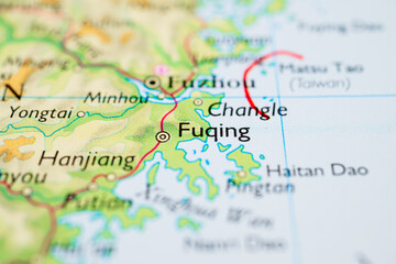 Obraz premium Detailed map of Fuqing and Changle near Fuzhou in Fujian province highlighting coastal transport connections.