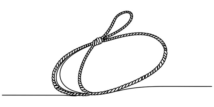 A simple black and white line drawing of a knotted rope loop on a flat surface Vector, illustration