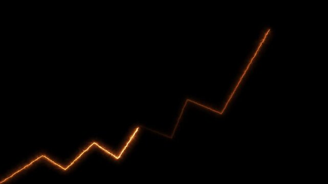 Neon glowing zigzag line with upward arrow on black background representing growth trend and progress
