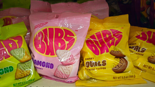 Bubs candy, a popular Swedish brand, on a store shelf (Minneapolis, MN - May 18, 2026). Editorial Use.