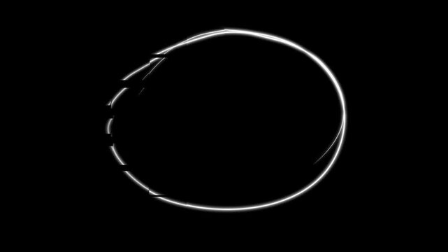Set of animated hand-drawn circle lines on black background.