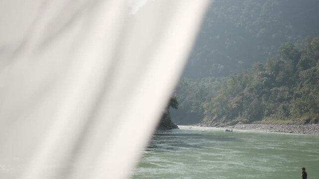 Rishikesh Ganga River Scenic View with Himalayan Mountains, Spiritual Ghats, Yoga Destination, and Holy River Landscape in Uttarakhand India