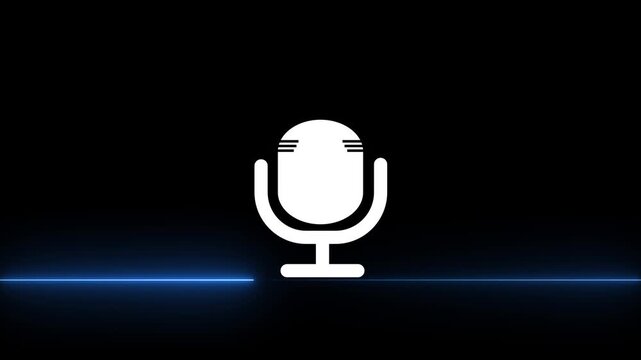 Voice bot interface animated microphone with sound waves on black background voice assistant virtual assistant