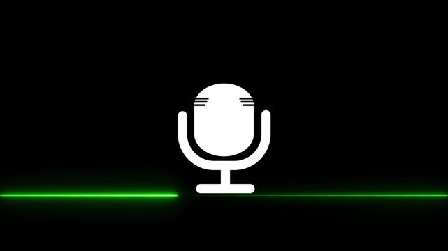 Voice bot interface animated microphone with sound waves on black background voice assistant virtual assistant