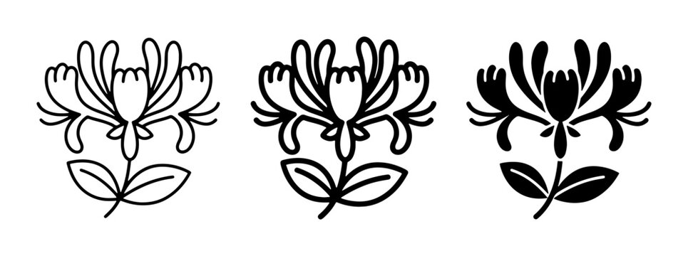 Honeysuckle Flower Icons, Botanical Line Art, Simple Floral Vector Graphics