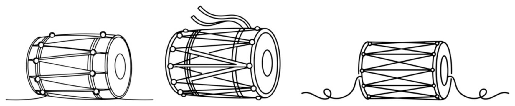 Traditional Indian Dhol Drums Continuous One Line Art Style Minimalist Percussion Instrument Illustration