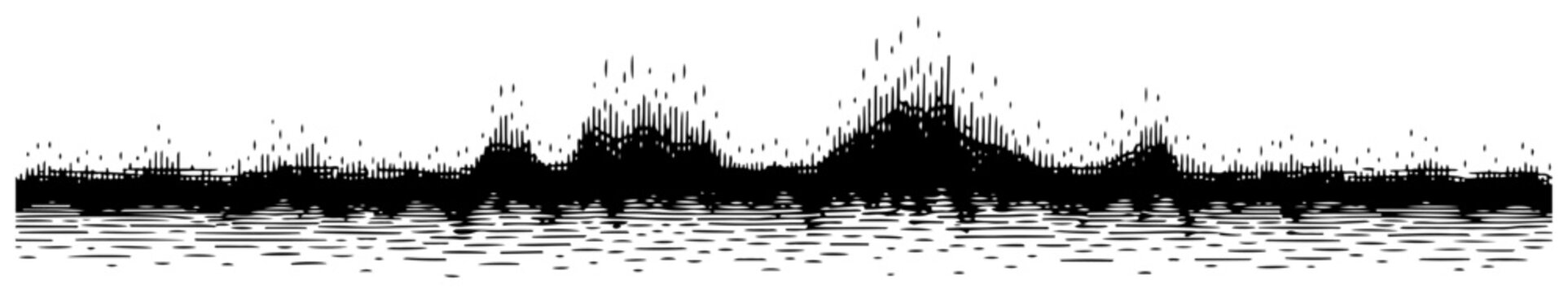 Abstract Forest Treeline or Grassy Shoreline with Water Reflection Silhouette Sketch Border