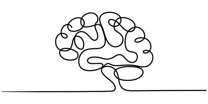 Continuous single line drawing of a human brain symbol representing intelligence and creativity in a minimal black and white vector art style Vector, illustration