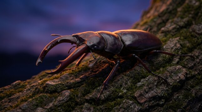 Stag beetle at dusk