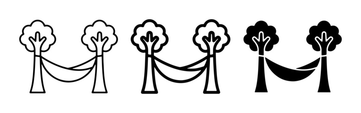 Hammock Between Trees Icons, Outdoor Relaxation, Camping, Leisure Vector Set