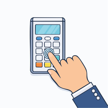 Hand pressing button on keypad device