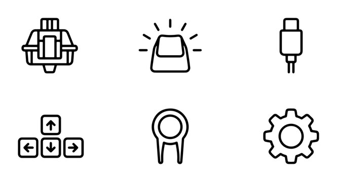 Mechanical Keyboard Icons: Switch, Keycap, Cable, Arrows, Puller, Gear Set