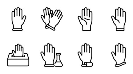 Obraz premium Medical Gloves Icons Set, Healthcare Protection Handwear Vector Graphics, Hygiene Safety Symbols
