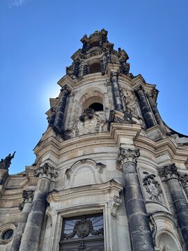 Low Angle View of Historic Towers in Dresden with Classic Stone Architecture